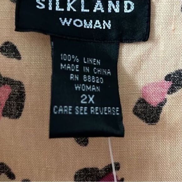 Silkland Woman Linen Button Down Blouse Multi Color Abstract Cheetah Print - Picture 5 of 6